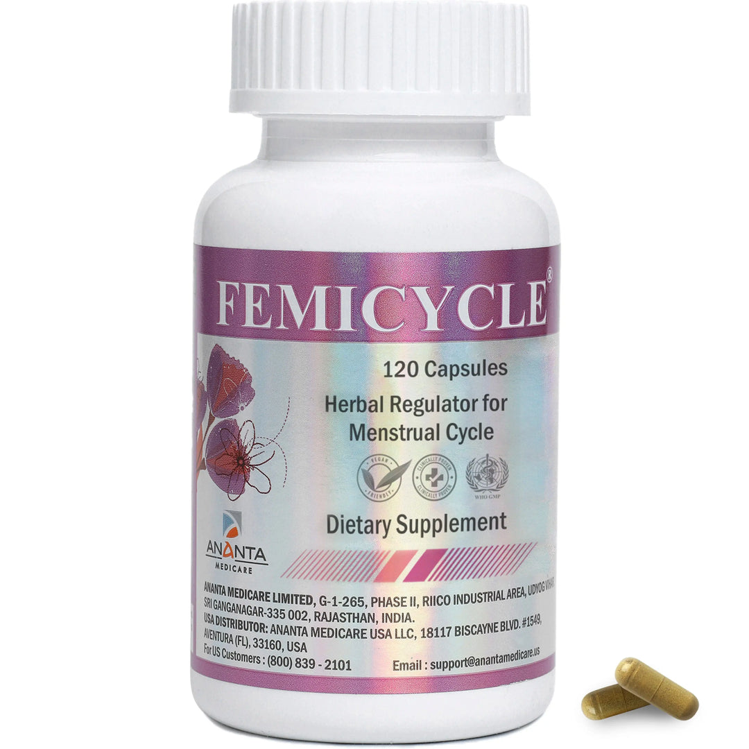 FEMICYCLE - Herbal Formula – Regulates Menstrual Cycle, 120 Capsules - Ananta H&B