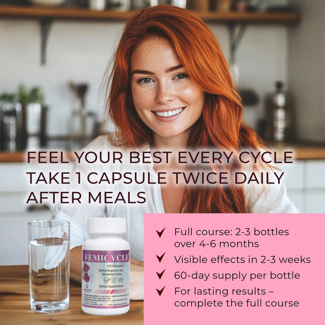 FEMICYCLE - Herbal Formula – Regulates Menstrual Cycle, 120 Capsules - Ananta H&B