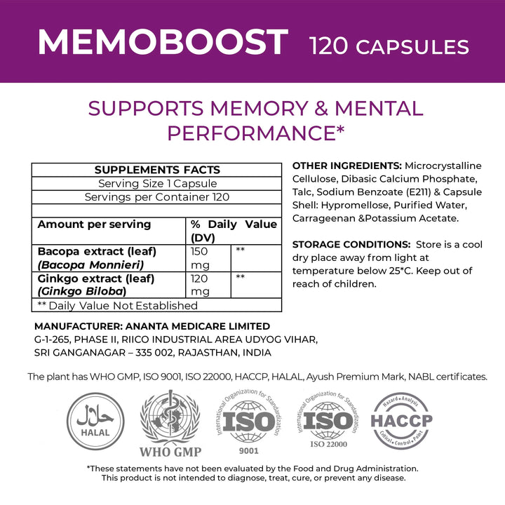 Boost Memory Product Memory Supplement – Natural Brain Booster for Focus & Clarity – Ananta H&B