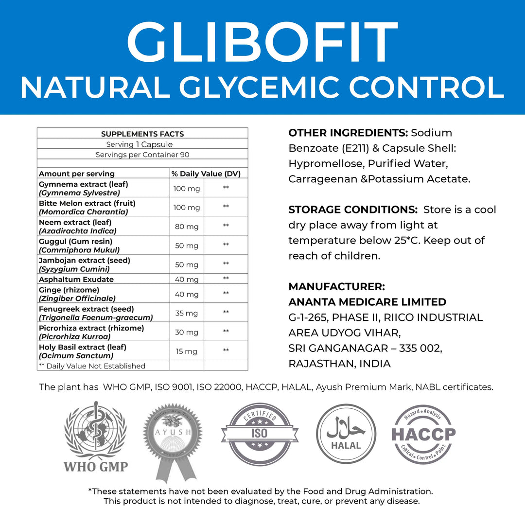 GLIBOFIT – Healthy Carb & Fat Metabolism Support, 90 Vegan Caps Ananta Medicare