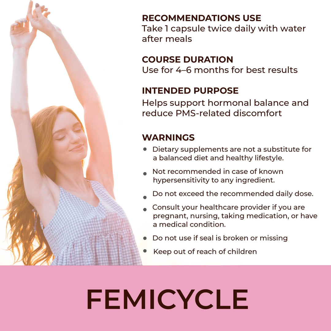 FEMICYCLE - Herbal Formula – Regulates Menstrual Cycle, 120 Capsules - Ananta H&B