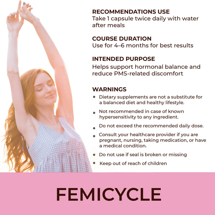 FEMICYCLE - Herbal Formula – Regulates Menstrual Cycle, 120 Capsules - Ananta H&B