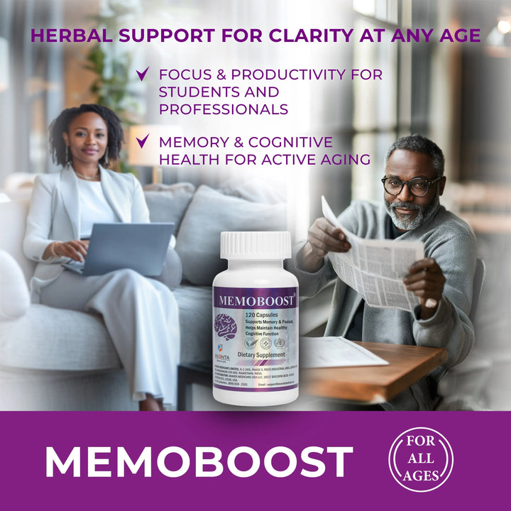 MEMOBOOST – Memory Supplement - Natural Brain & Clarity, 120 Caps - Ananta H&B