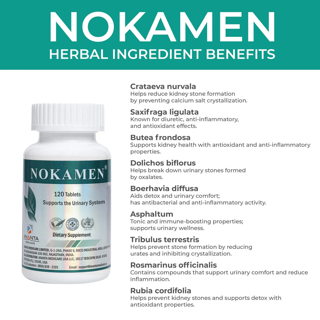 NOKAMEN – Kidney & Urinary Tract Support Herbal Formula, 120 Tabs Ananta Medicare