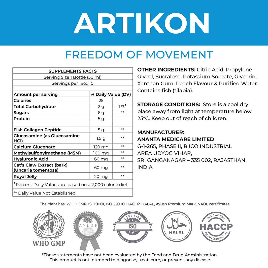 Artikon - Natural Joint Health Care Drinking Complex (10 Bottles x 50mL) - Ananta H&B